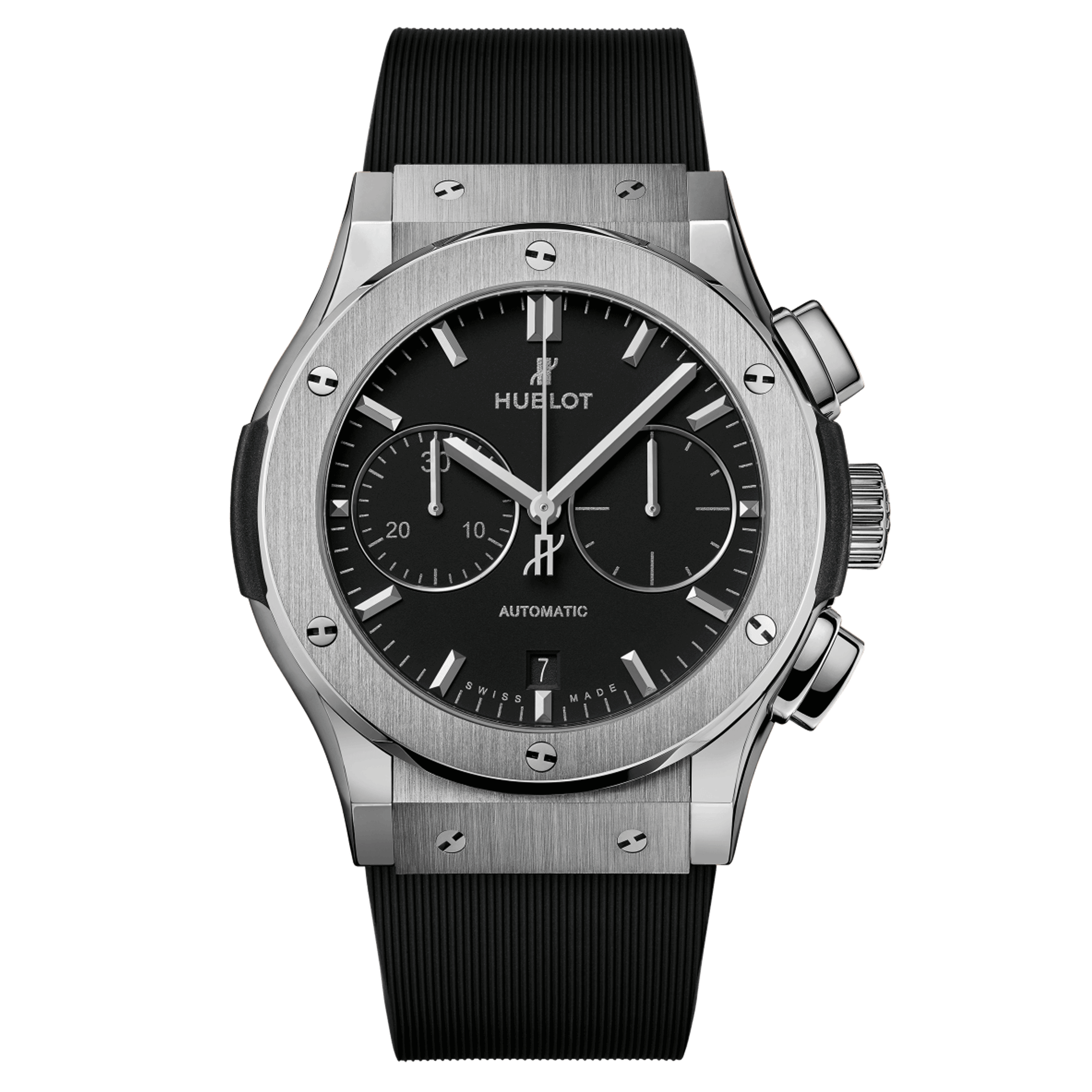 Montre Hublot Classic Fusion Chronograph Titanium automatique cadran noir bracelet caoutchouc noir 45 mm 521.NX.1171.RX