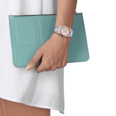 Montre Tissot PRX Powermatic 80 Or Rose automatique cadran nacre blanche bracelet acier 35 mm T931.207.41.111.00