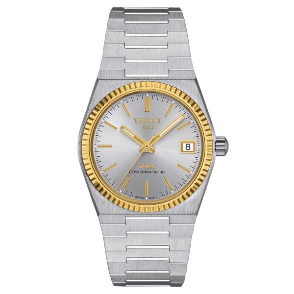 Montre Tissot PRX Powermatic 80 Or Jaune automatique cadran argent bracelet acier 35 mm T931.207.41.031.01