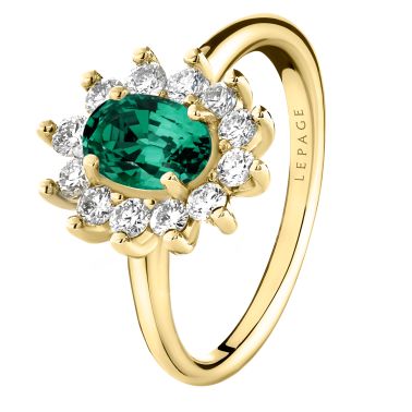 Bague Lepage Daisy en or jaune, émeraude et diamants