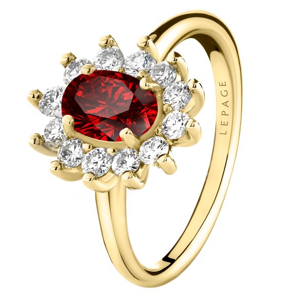 Bague Lepage Daisy en or jaune, rubis et diamants