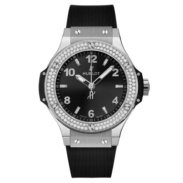 Montre Hublot Big Bang Steel Diamonds quartz cadran noir bracelet caoutchouc noir 38 mm 361.SX.1270.RX.1104