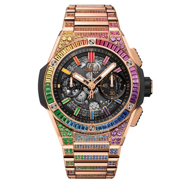 Hublot Big Bang Integrated King Gold Rainbow automatic watch skeleton dial King Gold bracelet set 42 mm