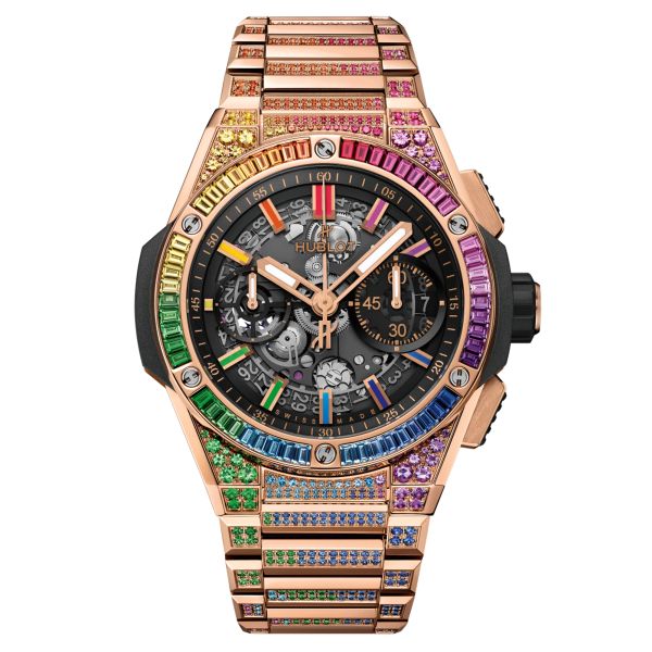 Montre Hublot Big Bang Integrated King Gold Rainbow automatique bracelet King Gold serti 42 mm 451.OX.1180.OX.3999