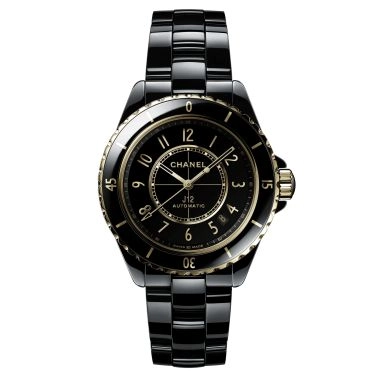 Montre CHANEL J12 Calibre 12.1 Or Jaune automatique cadran noir bracelet céramique haute résistance noire 38 mm H9541