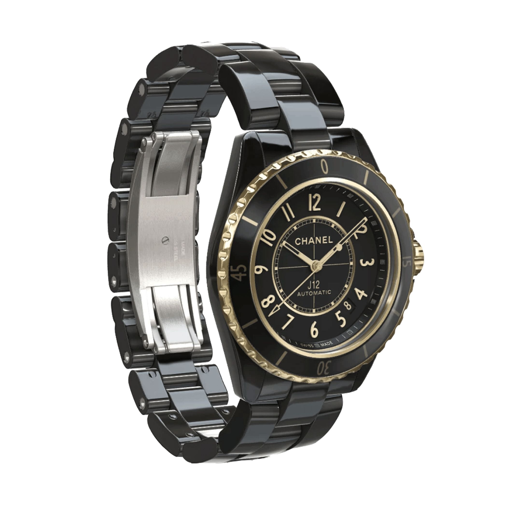 Montre CHANEL J12 Calibre 12.1 Or Jaune automatique cadran noir bracelet ceramique haute resistance noire 38 mm
