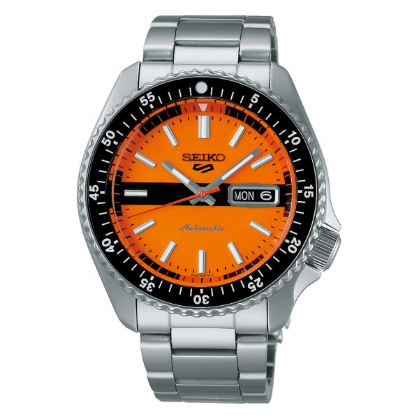 Montre Seiko 5 Sports "Double Hurricane" automatique cadran orange bracelet acier 42,5 mm