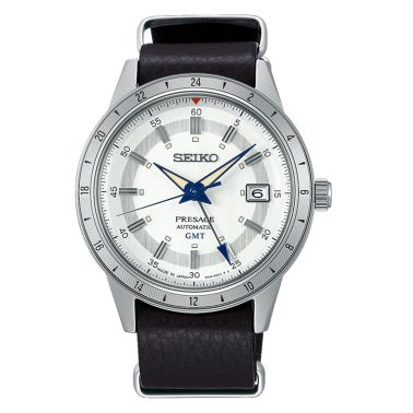 Montre Seiko Presage Style 60's GMT "Laurel" automatique cadran blanc bracelet cuir 40,8 mm