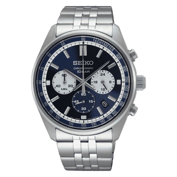 Montre Seiko Sport quartz chronographe cadran bleu bracelet acier 41,5 mm