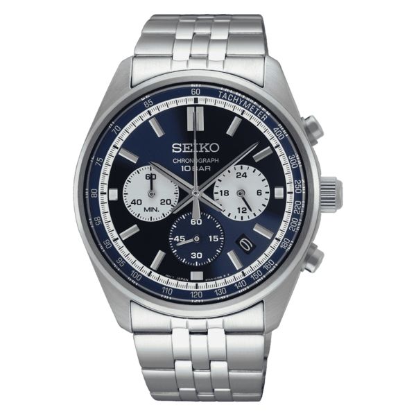 Seiko Sport Chronograph quartz blue dial stainless steel bracelet 41,5 mm