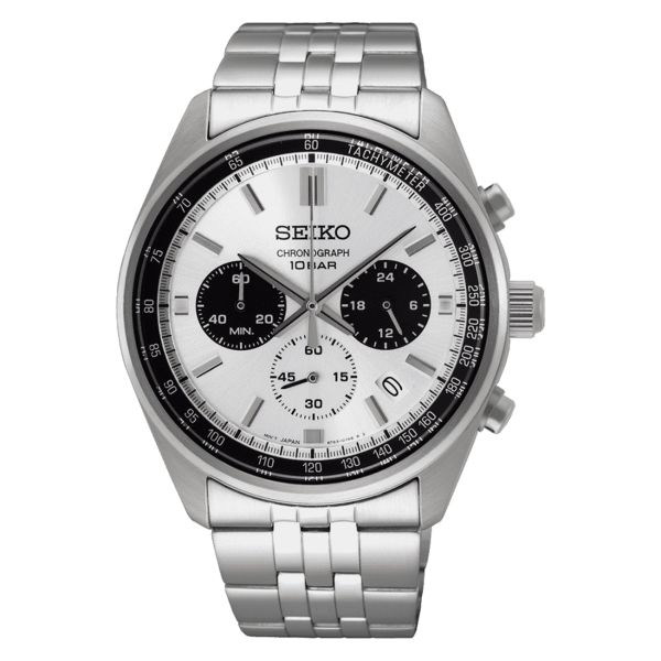 Montre Seiko Sport quartz chronographe cadran blanc bracelet acier 41,5 mm