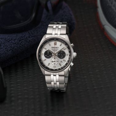 Seiko Sport Chronograph quartz white dial stainless steel bracelet 41,5 mm