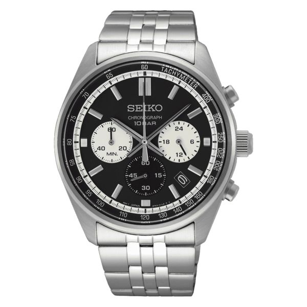 Seiko Sport Chronograph quartz black dial stainless steel bracelet 41,5 mm