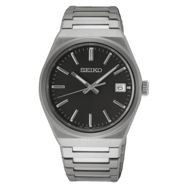 Montre Seiko Classique quartz cadran noir bracelet acier 38,5 mm