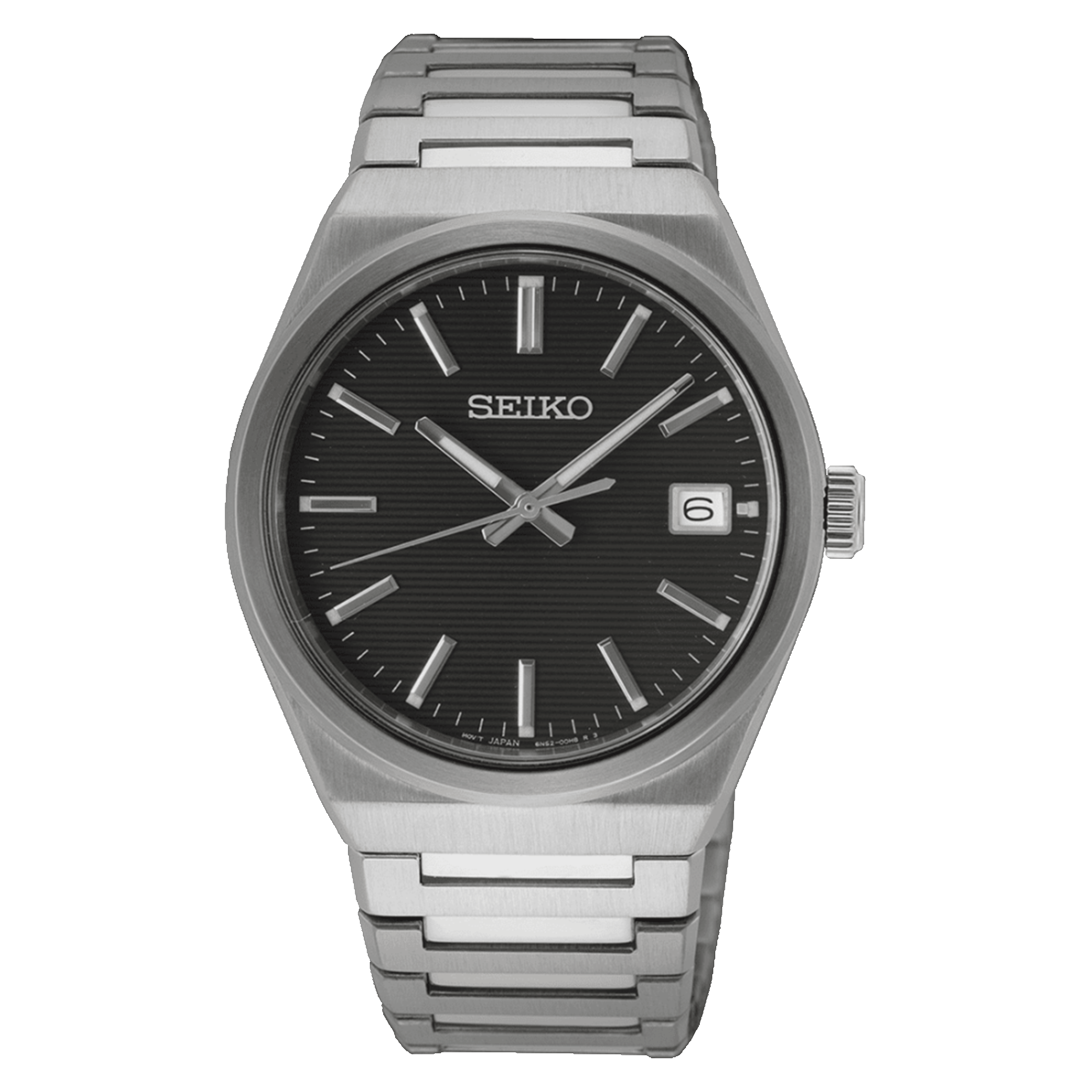 Montre Seiko Classique quartz cadran noir bracelet acier 38,5 mm