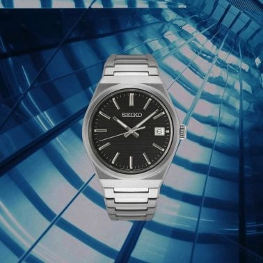 Montre Seiko Classique quartz cadran noir bracelet acier 38,5 mm