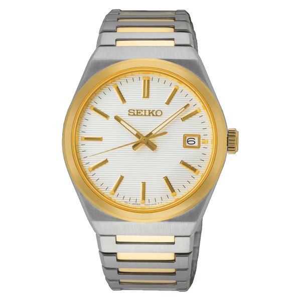 Montre Seiko Classique quartz cadran blanc bracelet acier bicolore 38,5 mm