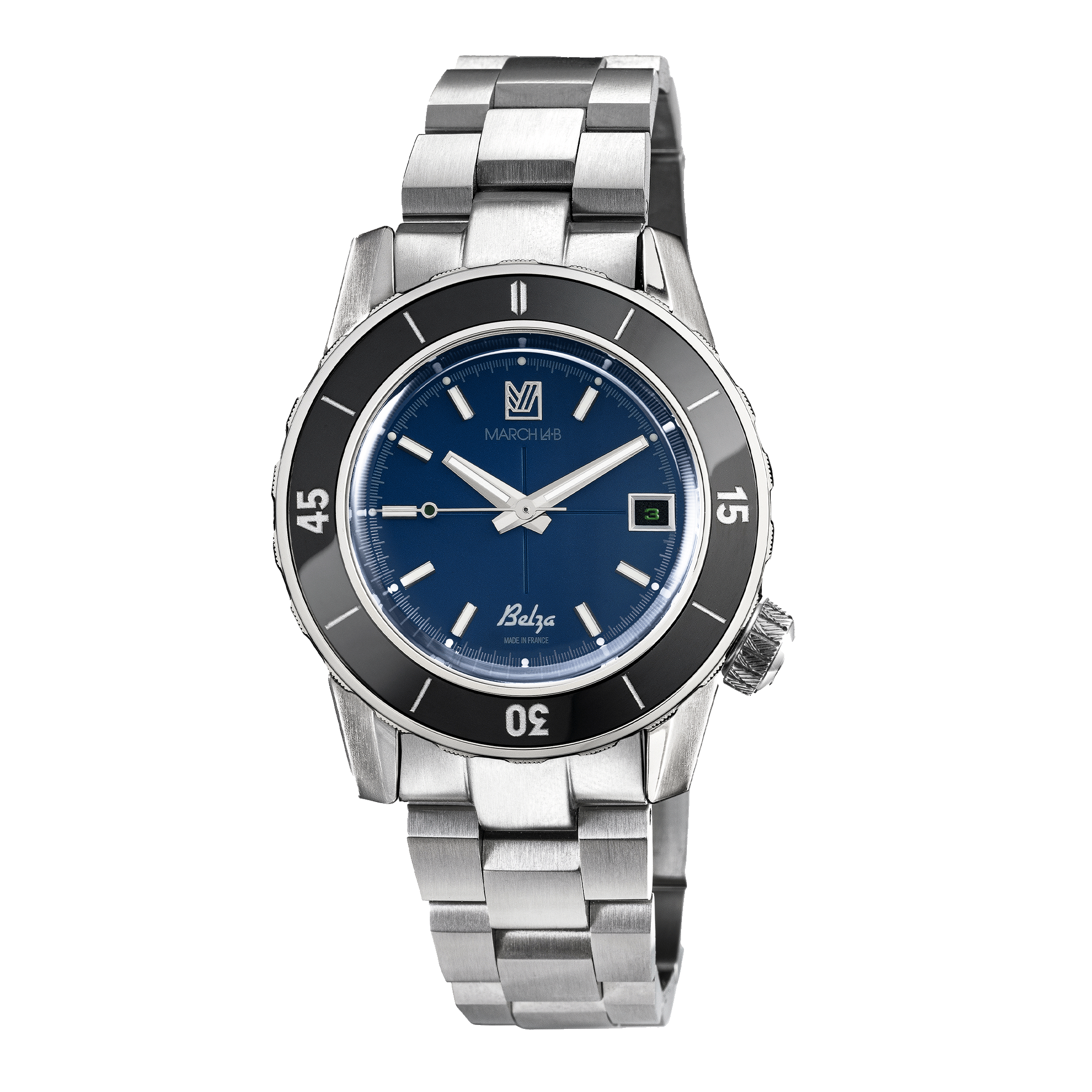 Montre March LA.B Belza Ocean automatique bracelet acier 3 maillons 40 mm