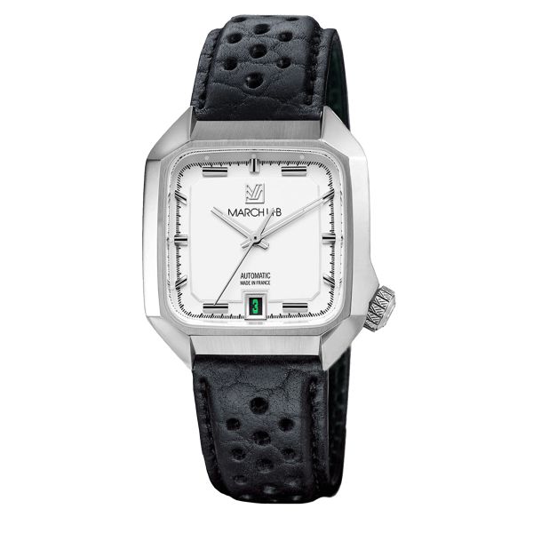 March LA.B AM2 Slim Automatic White black perforated buffalo leather strap 36 mm