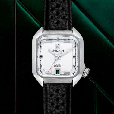 Montre March LA.B AM2 Slim Automatique White bracelet cuir de bison perforé noir 36 mm