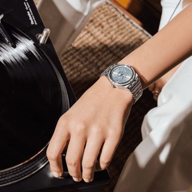 Breitling Chronomat Automatic 36 Ice Blue watch bezel set with blue dial steel bracelet 36 mm