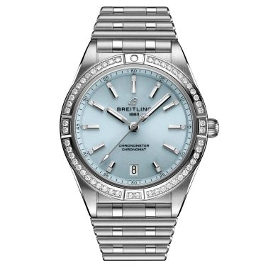 Montre Breitling Chronomat Automatic 36 Ice Blue lunette sertie cadran bleu bracelet acier 36 mm G10380591C1G1