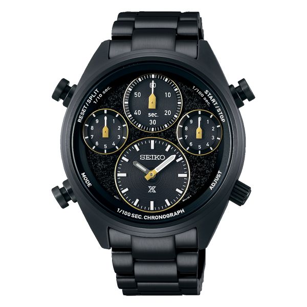 Seiko Prospex SpeedTimer 1/100th "World Athletics" PVD Black quartz solar dial black steel bracelet 42 mm