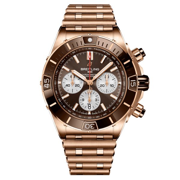 Montre Breitling Super Chronomat B01 Or rose automatique cadran marron bracelet or rose 44 mm RB0136E31Q1R1