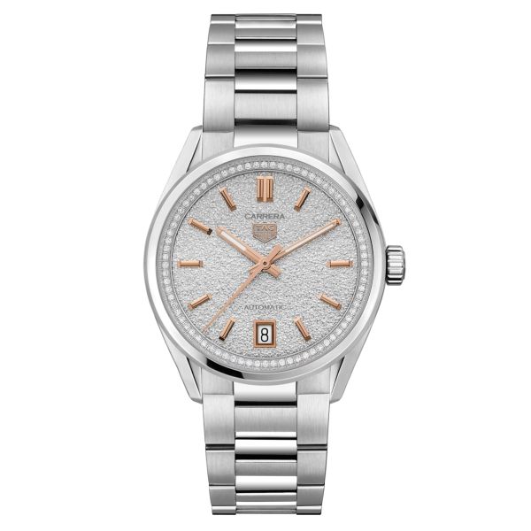 TAG Heuer Carrera Date automatic diamond watch grey dial steel bracelet 36 mm