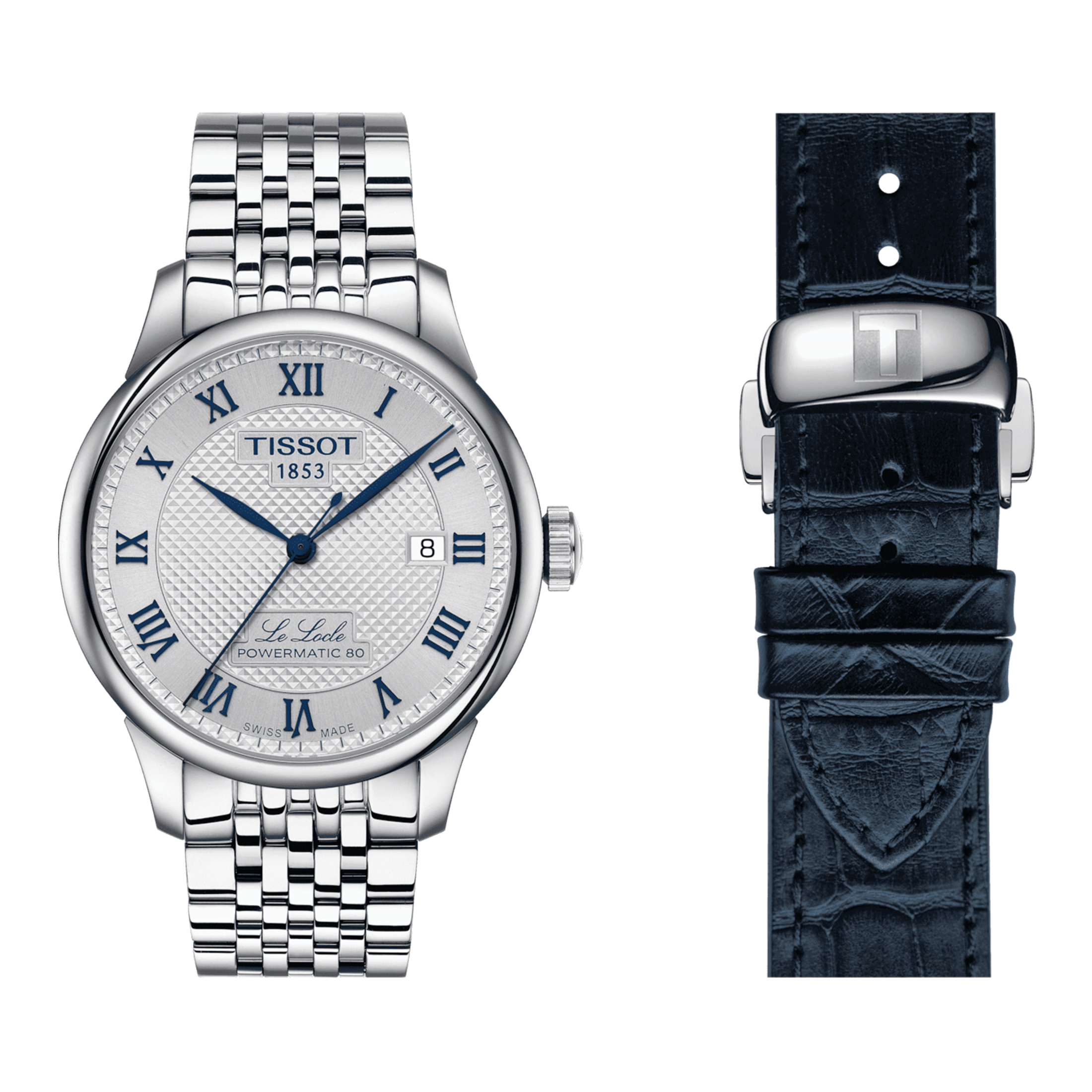 Montre Tissot T-Classic Le Locle Powermatic 80 20th Anniversary automatique cadran argent bracelet acier 39,3 mm T006.407.11.033