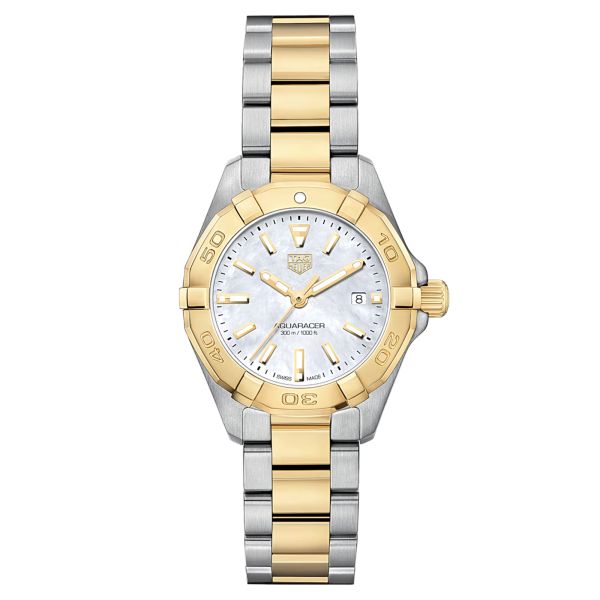 TAG Heuer Aquaracer quartz watch mother-of-pearl dial bicolor steel bracelet 27 mm