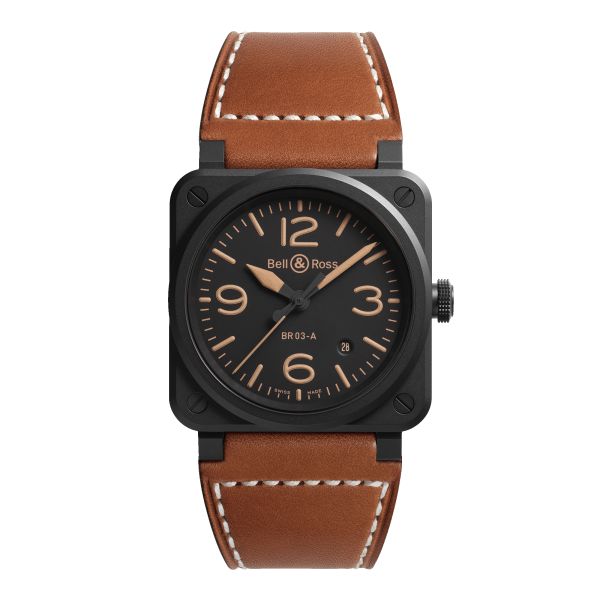 Bell & Ross New BR 03 Heritage automatic ceramic black dial leather strap 41 mm