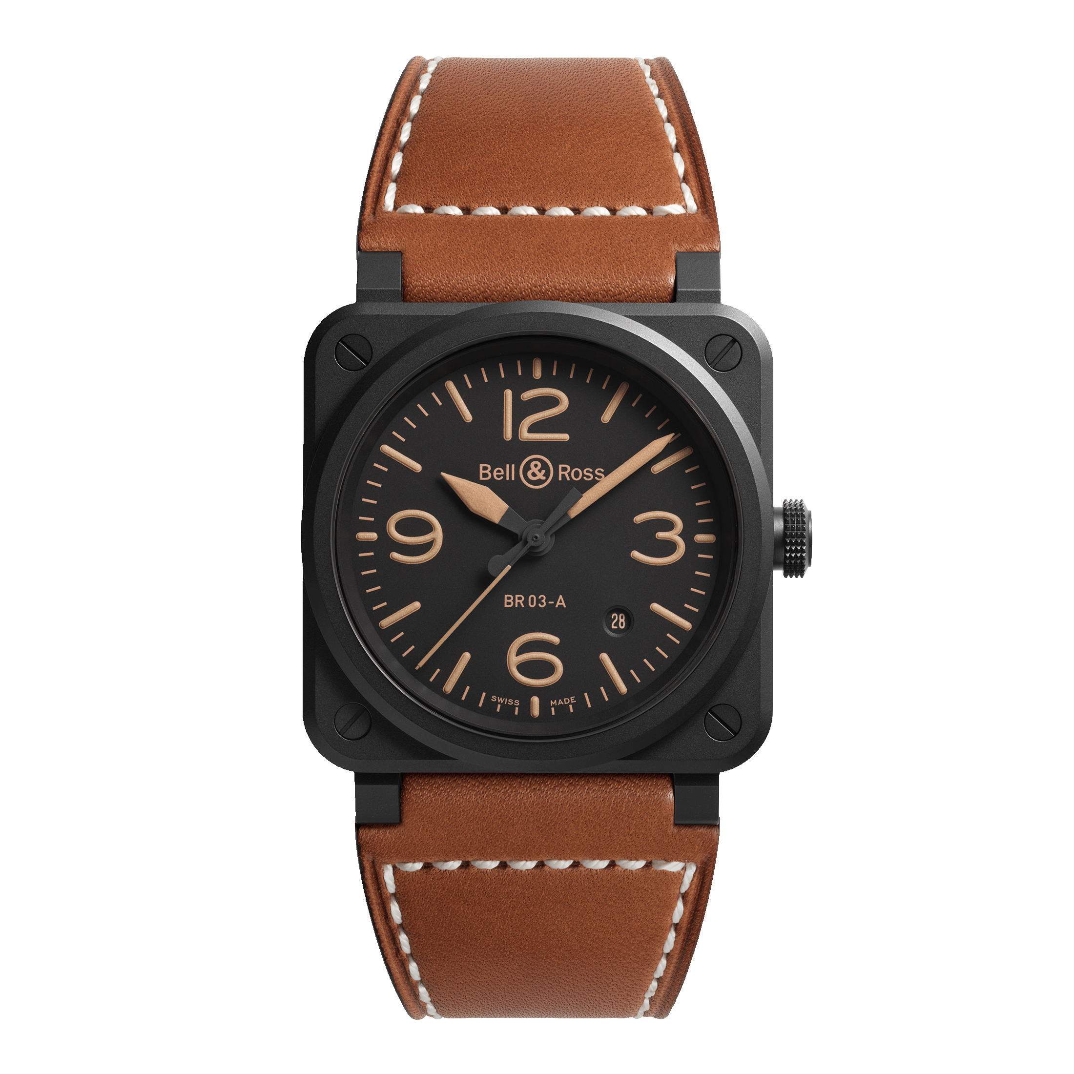 Bell & Ross New BR 03 Heritage automatic ceramic black dial leather strap 41 mm