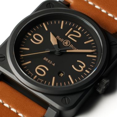 Bell & Ross New BR 03 Heritage automatic ceramic black dial leather strap 41 mm