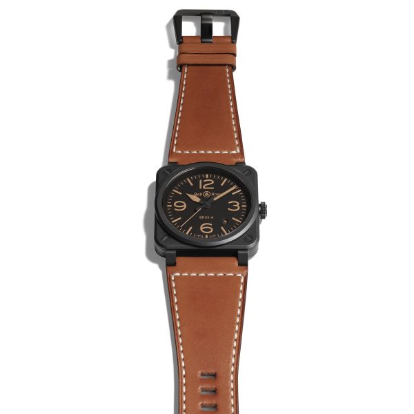 Bell & Ross New BR 03 Heritage automatic ceramic black dial leather strap 41 mm
