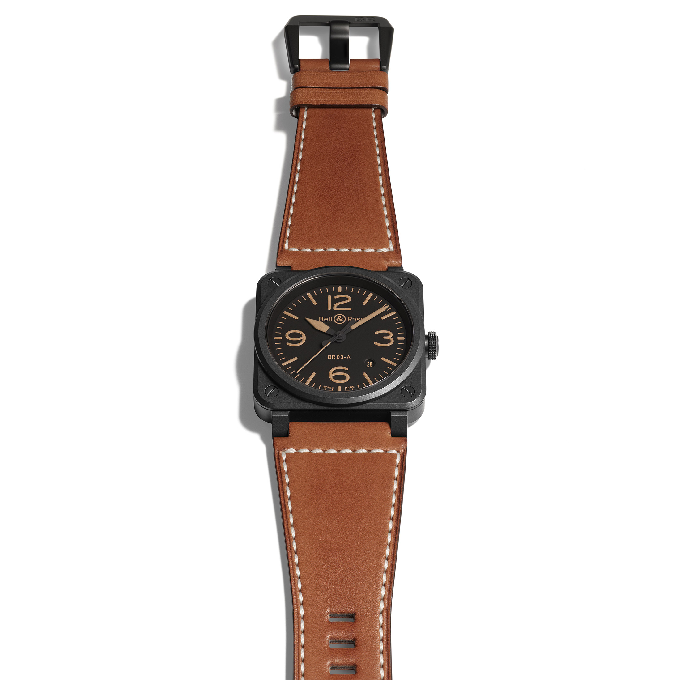 Bell & Ross New BR 03 Heritage automatic ceramic black dial leather strap 41 mm