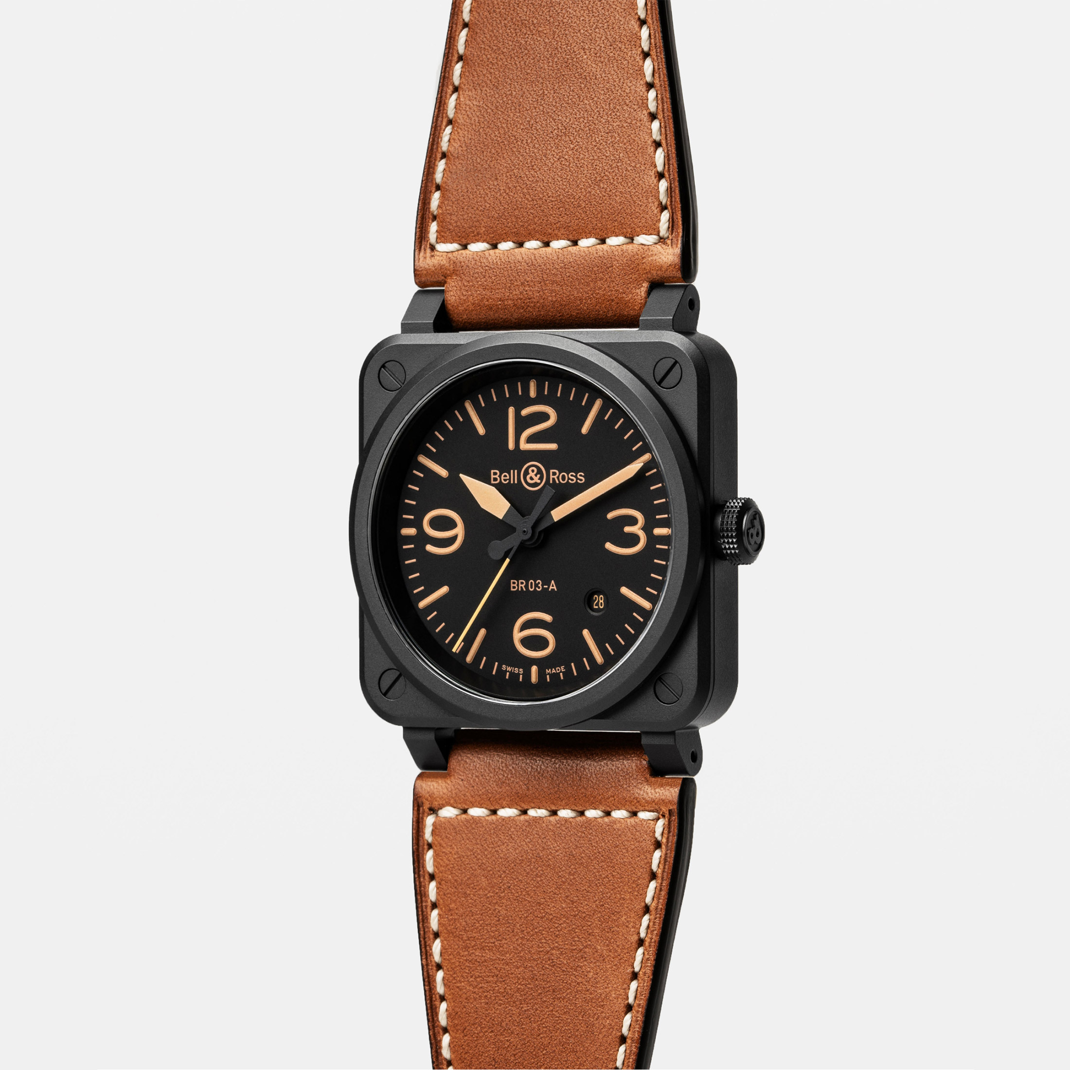 Bell & Ross New BR 03 Heritage automatic ceramic black dial leather strap 41 mm