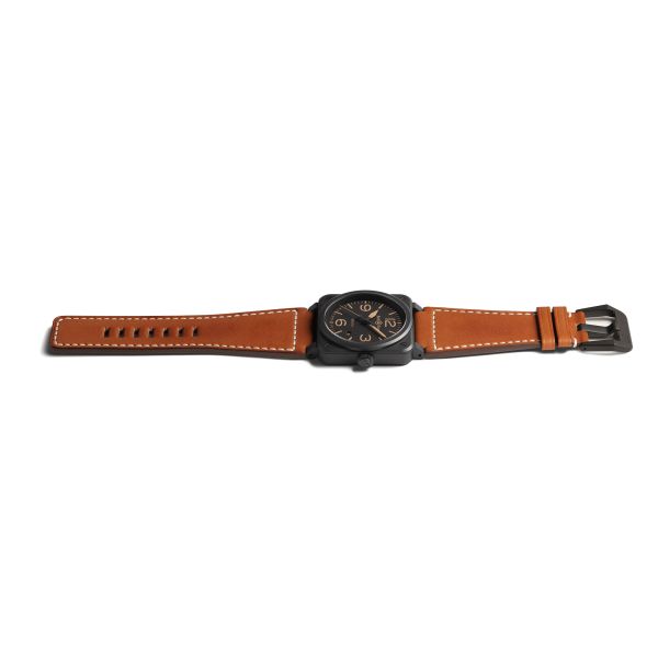 Bell & Ross New BR 03 Heritage automatic ceramic black dial leather strap 41 mm