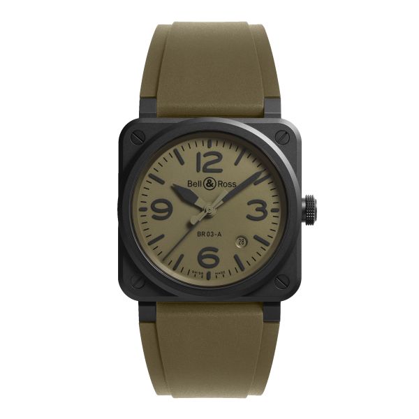 Bell & Ross New BR 03 Military Ceramic automatic Kaki dial rubber strap 41 mm