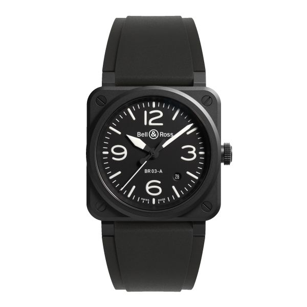 Bell & Ross New BR 03 Black Matte automatic ceramic black dial rubber strap 41 mm