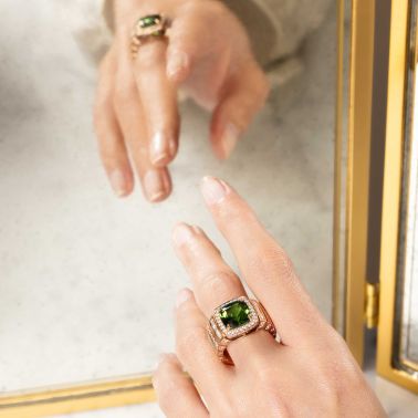 Bague Lepage Joséphine en or rose, tourmaline verte et diamants