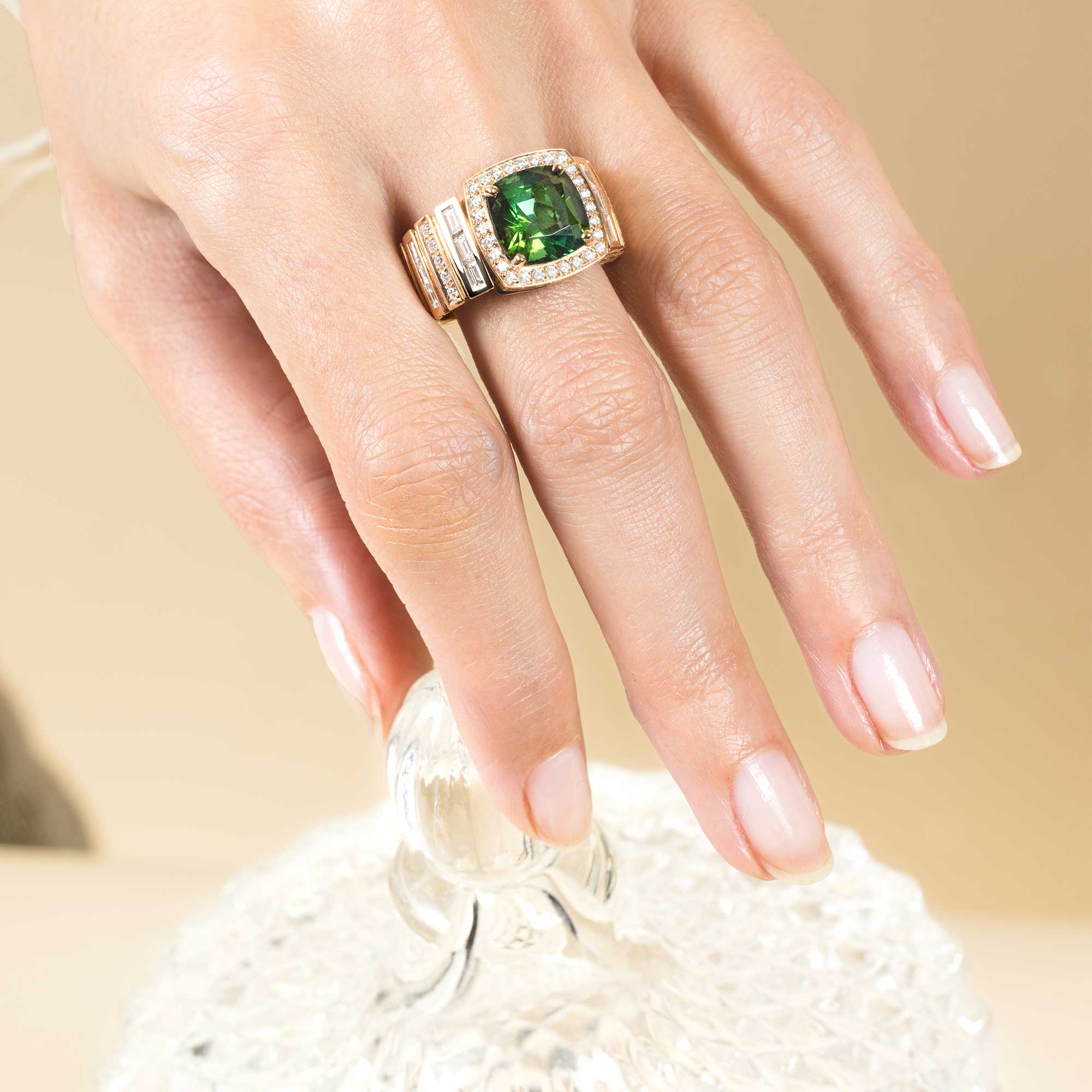 Bague Lepage Joséphine en or rose, tourmaline verte et diamants