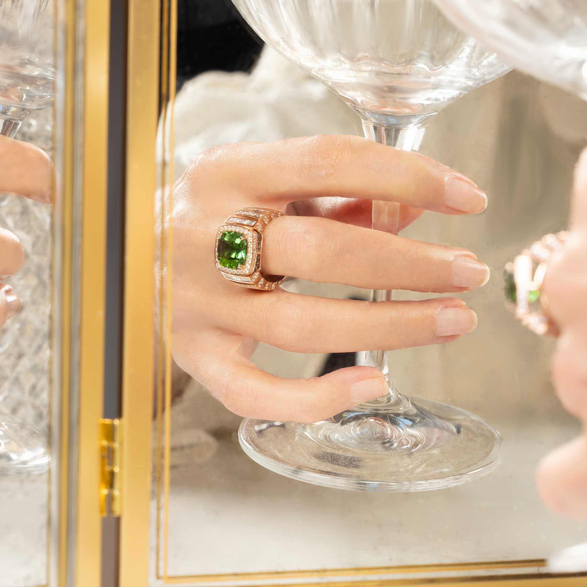 Bague Lepage Joséphine en or rose, tourmaline verte et diamants