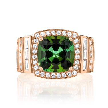 Bague Lepage Joséphine en or rose, tourmaline verte et diamants