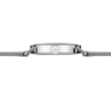 Nomos Metro All Silver mechanical watch sapphire back silver dial grey leather strap 33 mm 1122