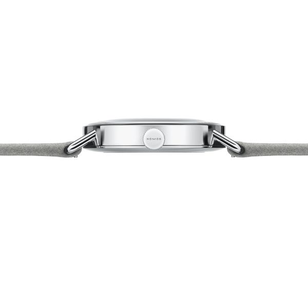 Nomos Metro All Silver mechanical watch sapphire back silver dial grey leather strap 33 mm 1122
