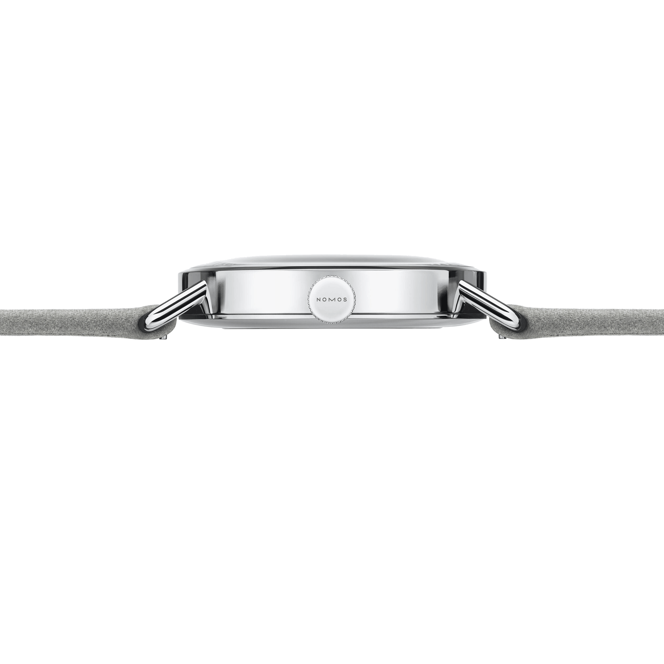 Nomos Metro All Silver mechanical watch sapphire back silver dial grey leather strap 33 mm 1122