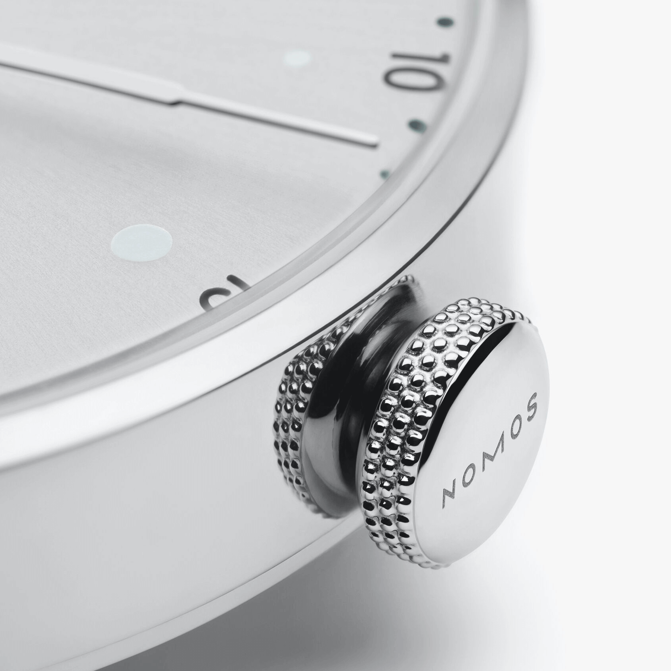 Nomos Metro All Silver mechanical watch sapphire back silver dial grey leather strap 33 mm 1122