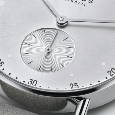 Nomos Metro All Silver mechanical watch sapphire back silver dial grey leather strap 33 mm 1122