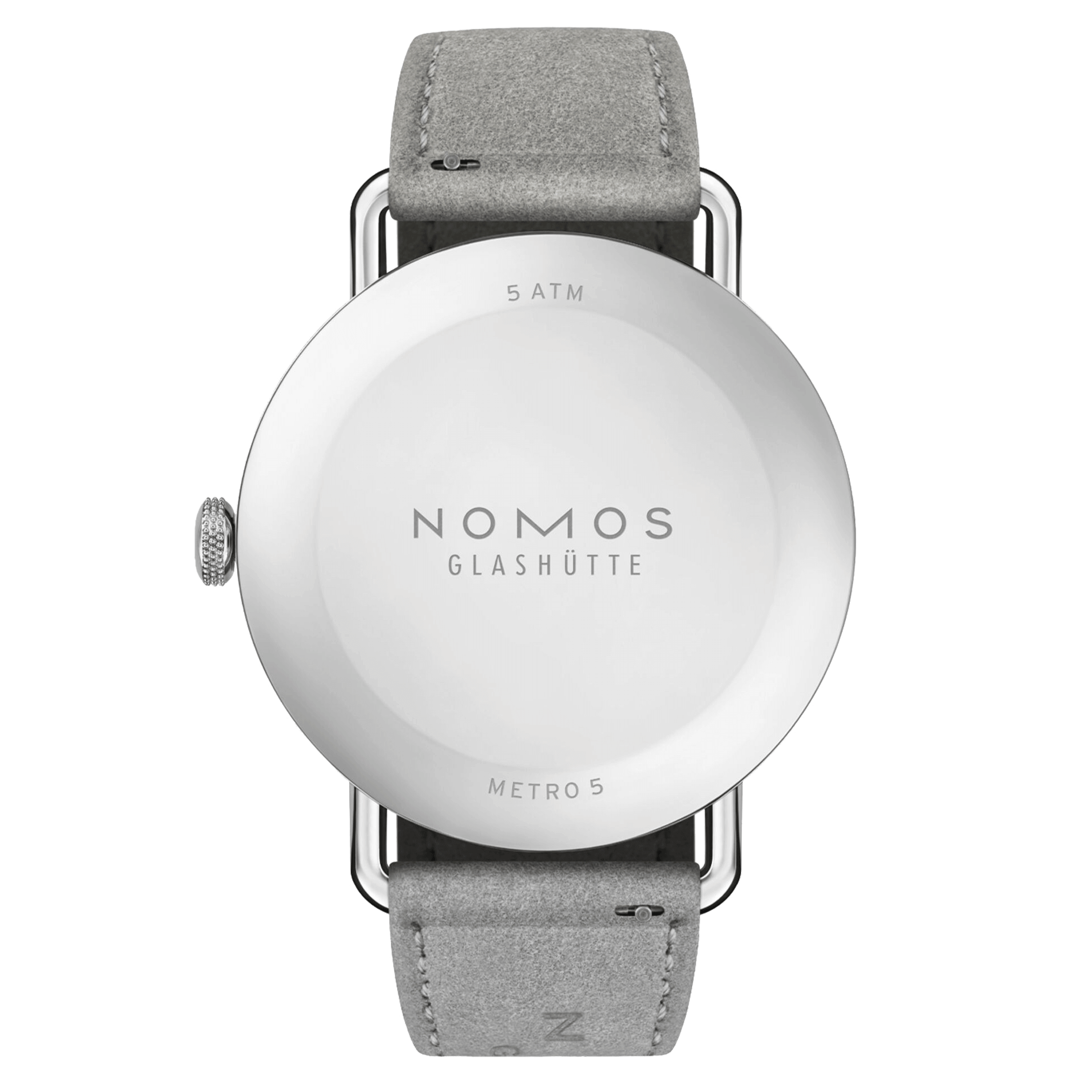 Montre Nomos Metro Muted Red mécanique fond acier cadran rouge bracelet cuir gris 33 mm 1123.SB